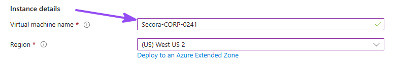 Azure portal Create VM Basics tab with new resource group