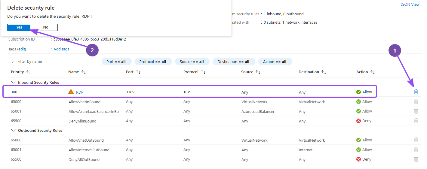 VM rdp delete