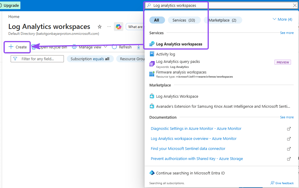 Creating a Log Analytics Workspace