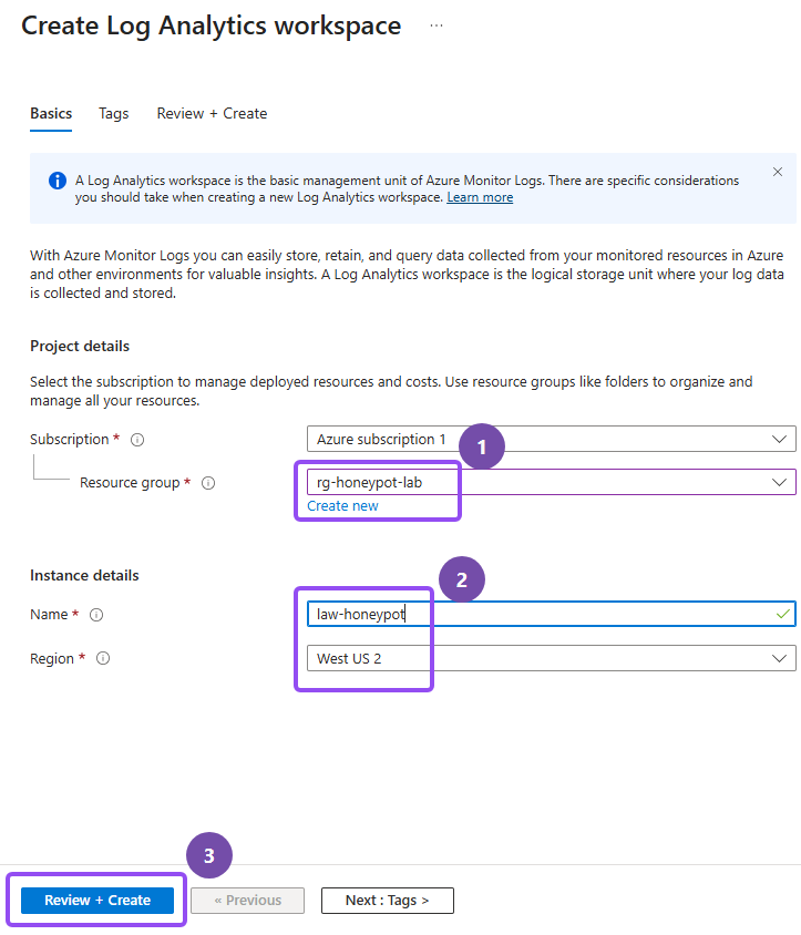 Creating a Log Analytics Workspace