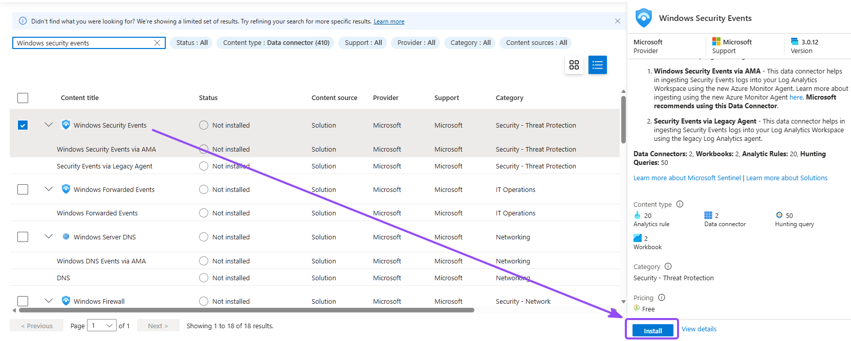 Content hub Windows Security Events solution