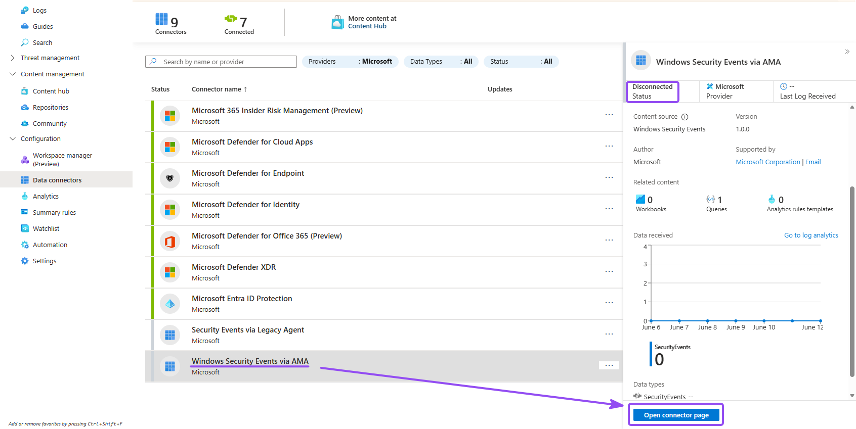 Content hub Windows Security Events solution