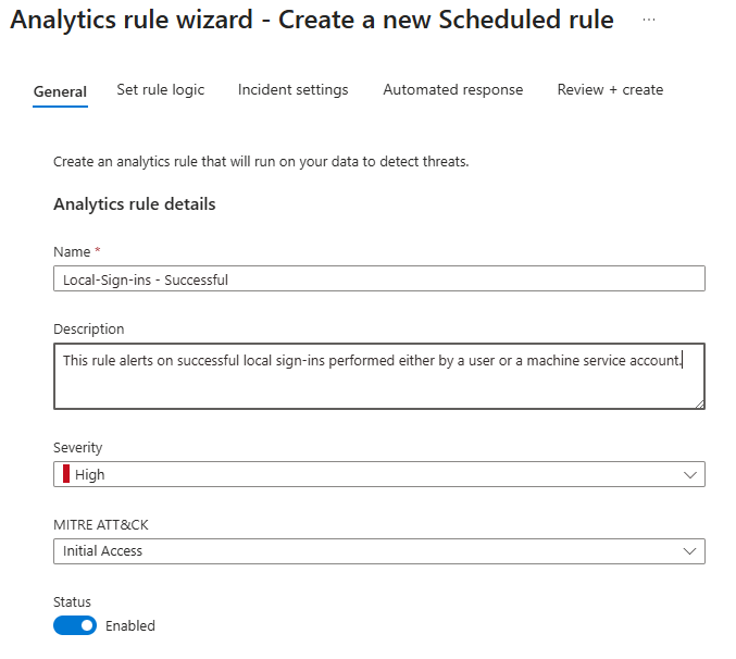 Creating an analytics rule with MITRE mapping